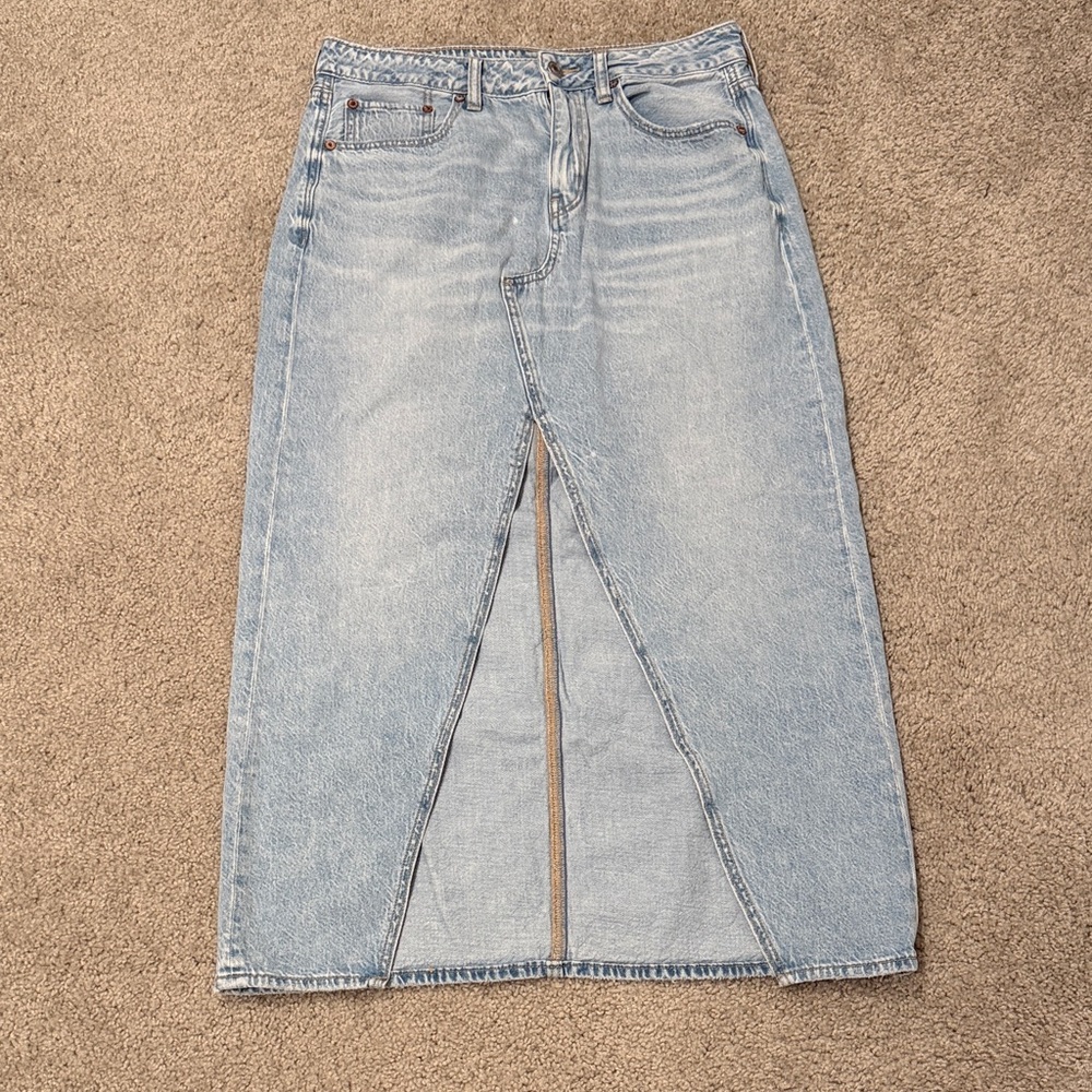 American eagle Women's Light Blue Denim MIDI SLIT pencil skirt